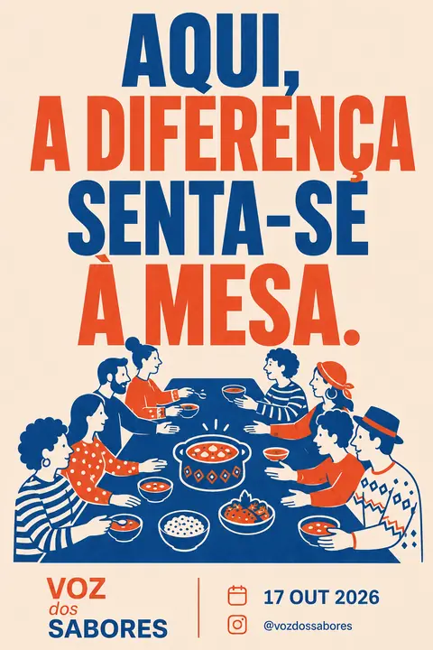 Cartaz do Instagram: «Aqui, a diferença senta-se à mesa.»